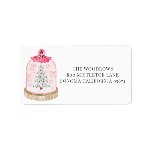 Kerstboom Waterverf Sneeuw Wereldbol Etiket (Voorkant)