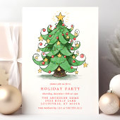 Kerstboom Waterverf Whimsical Holiday Party Kaart