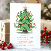 Kerstboom Waterverf Whimsical Holiday Party Kaart