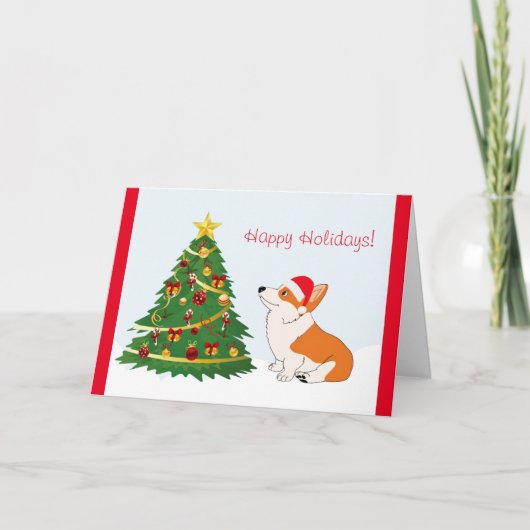 Kerstboom Welsh Corgi Cartoon Feestdagen Kaart (Voorkant)