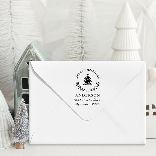 Kerstboom Wereldbol familienaam retouradres Zelfinktende Stempel
