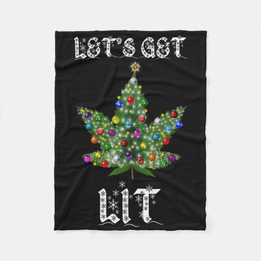 Kerstboom Wiet Blad Pot Thc Cadeau T-shirt  Fleece Deken (Voorkant)