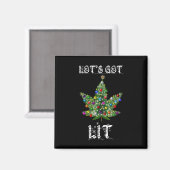 Kerstboom Wiet Blad Pot Thc Cadeau T-shirt Magneet (Voorkant / Achterkant)