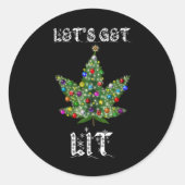 Kerstboom Wiet Blad Pot Thc Cadeau T-shirt Ronde Sticker (Voorkant)