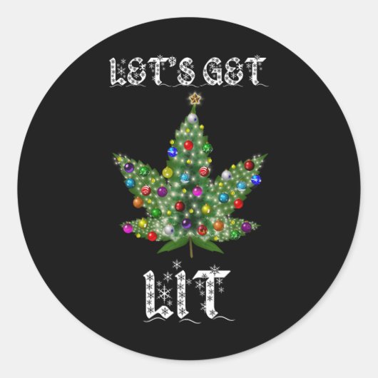 Kerstboom Wiet Blad Pot Thc Cadeau T-shirt Ronde Sticker (Voorkant)