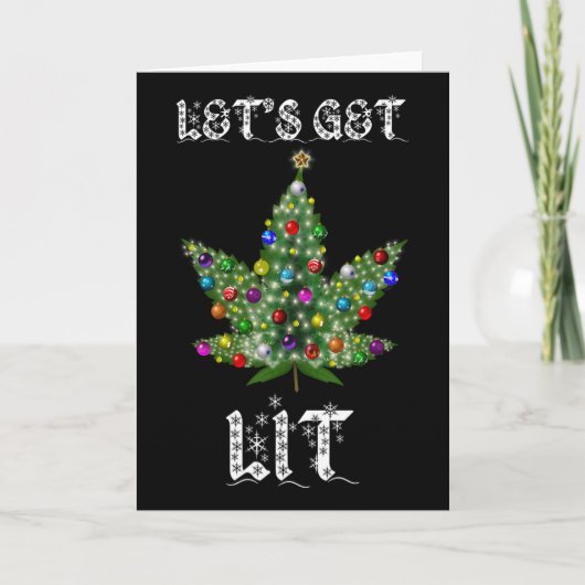 Kerstboom Wietblad Pot Thc Cadeau T-shirt  Kaart (Voorkant)