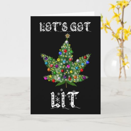 Kerstboom Wietblad Pot Thc Cadeau T-shirt  Kaart (Gele Bloem)