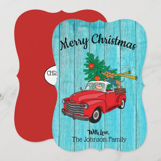 Kerstboom Winkelen Plat Kerstkaart met Dachshund (Voorkant / Achterkant)