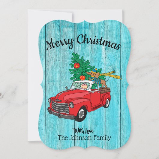 Kerstboom Winkelen Plat Kerstkaart Voor Dachshund (Voorkant)