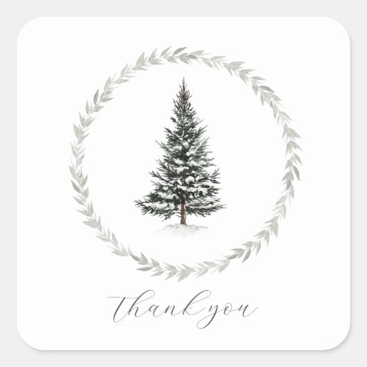 Kerstboom Winter Farmhouse Rustic Bedankt Vierkante Sticker (Voorkant)
