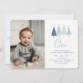 Kerstboom Winter Jongen 1e Verjaardag Foto Kaart (Voorkant)