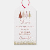 Kerstboom Winter Meisje 1ste verjaardag Dank je we Cadeaulabel (Voorkant)