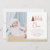 Kerstboom Winter Meisje 1ste verjaardag Foto Kaart (Voorkant)