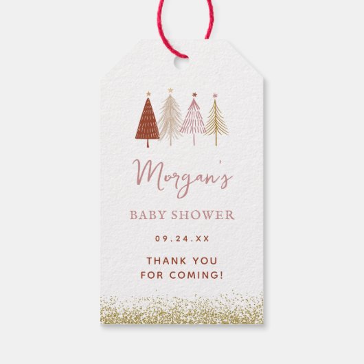 Kerstboom Winter Meisje Baby shower Cadeaulabel (Achterkant)