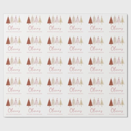 Kerstboom Winter Onderland Meisje 1e Verjaardag Cadeaupapier (Vlak)