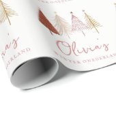 Kerstboom Winter Onderland Meisje 1e Verjaardag Cadeaupapier (Rol Hoek)