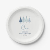 Kerstboom Winter Onederland Boy 1st Birthda Papieren Bordje (Voorkant)