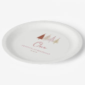 Kerstboom Winter Onederland Meisje 1e Verjaardag Papieren Bordje (Gekanteld)