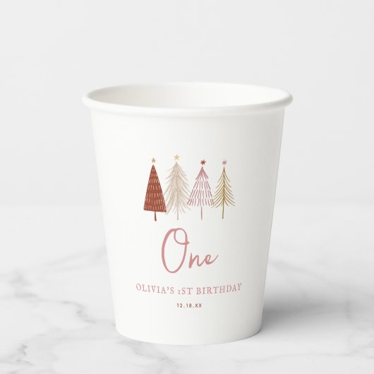Kerstboom Winter Onederland Verjaardag Papieren Bekers (Achterkant)