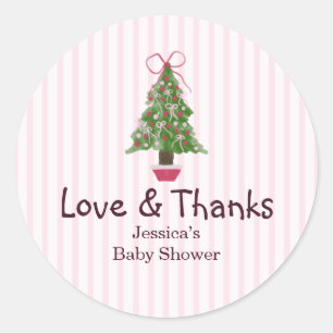 Kerstboom Winter Roze Schattig Baby Shower Ronde Sticker
