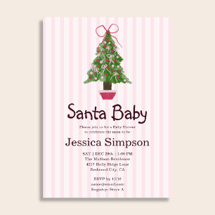 Kerstboom Winter Roze Schattig Babyfeestje Kaart