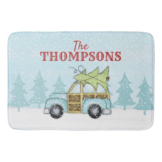 Kerstboom Winter Snowflake Car gepersonaliseerd Badmat (Voorkant)