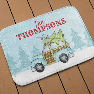 Kerstboom Winter Snowflake Car gepersonaliseerd Badmat
