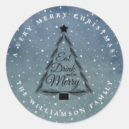 Kerstboom Winterblauw Envelopzegel Ronde Sticker (Voorkant)