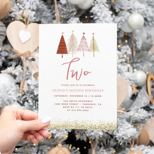 Kerstboom wintermeisje 2e verjaardag kaart