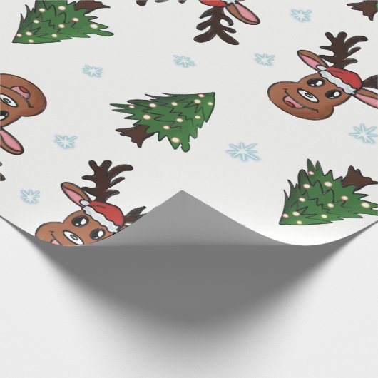 Kerstboom winterrendier Santa Hat Snowflake Cadeaupapier (Hoek)