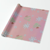 Kerstboom Wintersnowflakes Roze Blauw Groen Cadeaupapier (Uitgerold)
