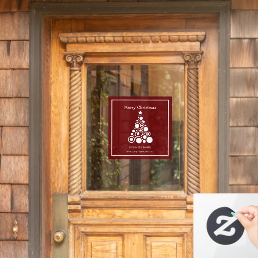 Kerstboom wit op donkerrood raamsticker (Huis Deur)