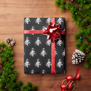 Kerstboom Wit Silhouet Modern Zwart Cadeaupapier