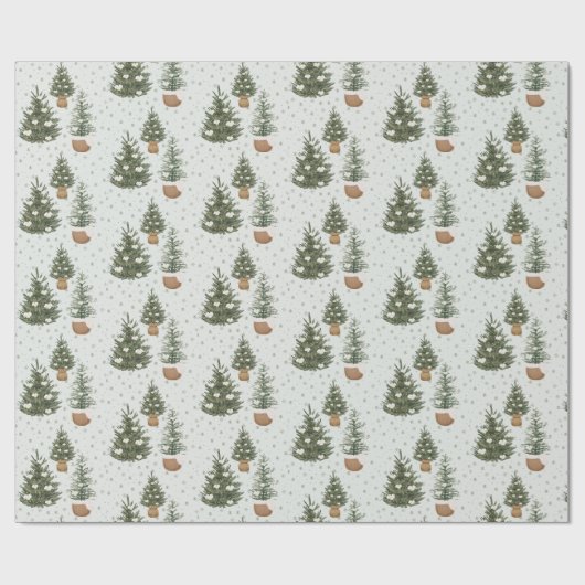 Kerstboom Witte Bloemen Sneeuw | Inpakpapier (Vlak)