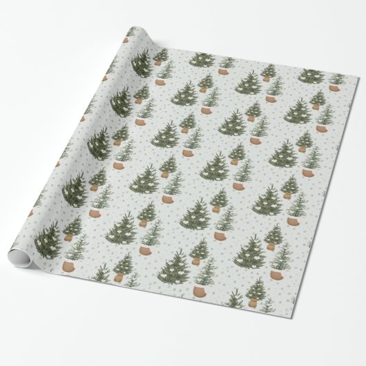 Kerstboom Witte Bloemen Sneeuw | Inpakpapier (Uitgerold)