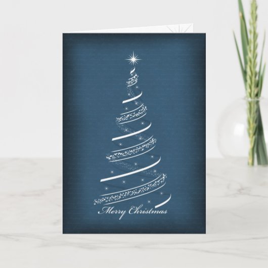 Kerstboom Witte Kaart op Blauw (Voorkant)