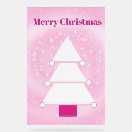 Kerstboom Witte Roze Sneeuwvlokken Acryl Bord (Voorkant)