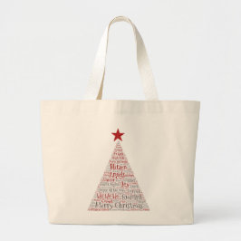 Kerstboom Word Art met Rode Ster Grote Tote Bag