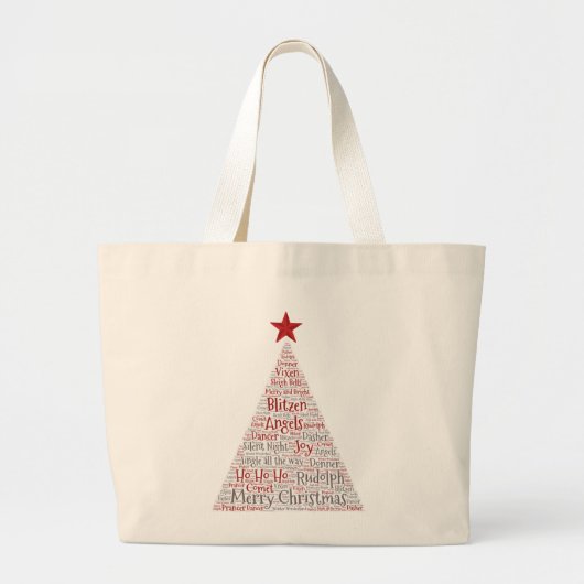 Kerstboom Word Art met Rode Ster Grote Tote Bag (Voorkant)