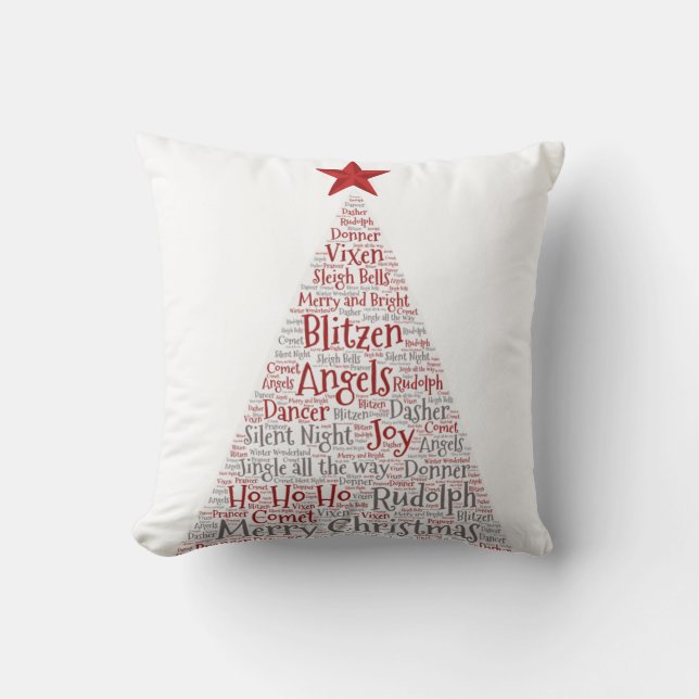 Kerstboom Word Art met Rode Ster Kussen (Voorkant)