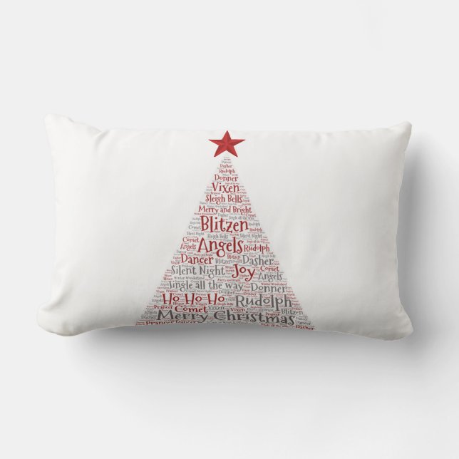 Kerstboom Word Art met Rode Ster Kussen (Voorkant)