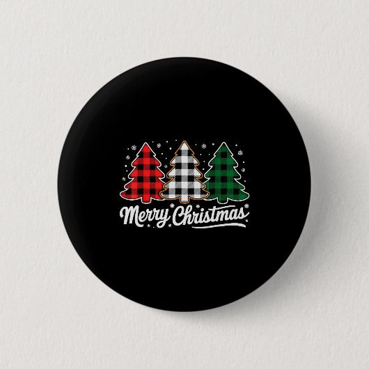 Kerstboom Xmas Buffalo Plaid Rood Wit Ronde Button 5,7 Cm (Voorkant)
