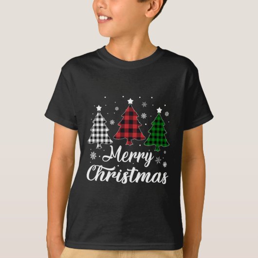 Kerstboom Xmas Buffel Plaid Rood Wit Groen T-shirt (Voorkant)
