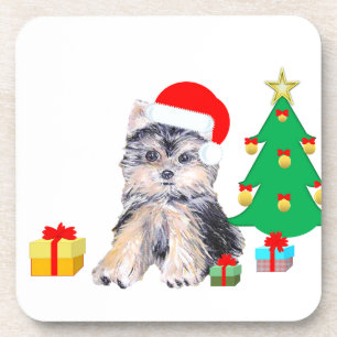 Kerstboom, Yorkshire puppy & cadeaus Bier Onderzetter