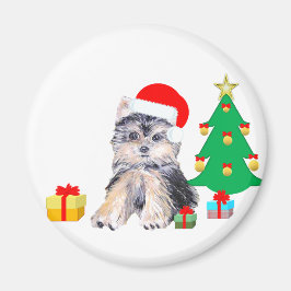 Kerstboom, Yorkshire puppy & cadeaus Magneet