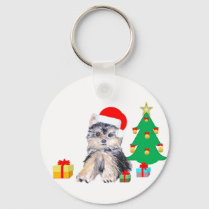 Kerstboom, Yorkshire puppy & cadeaus Sleutelhanger
