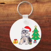 Kerstboom, Yorkshire puppy & cadeaus Sleutelhanger (Voorkant)