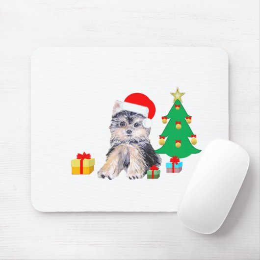 Kerstboom, Yorkshire puppy dog & giften Muismat (Met muis)