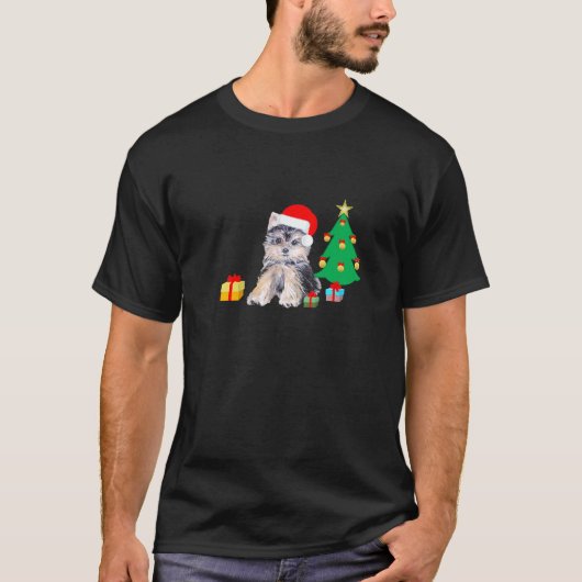 Kerstboom, Yorkshire puppy dog & giften T-shirt (Voorkant)