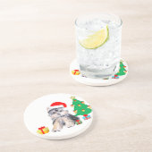 Kerstboom, Yorkshire puppy dog & giften Zandsteen Onderzetter (Zijkant)